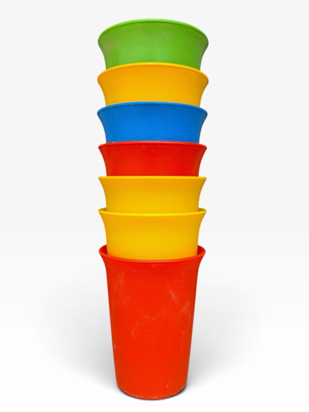 Vintage 1970s Tupperware Stacking Cups Set in Red, Yellow, Blue, Green